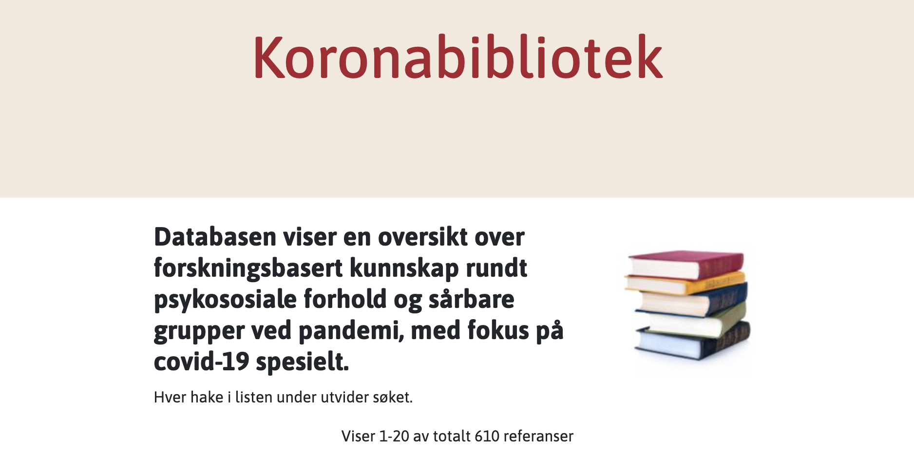 Skjermbilde av nytt koronabibliotek