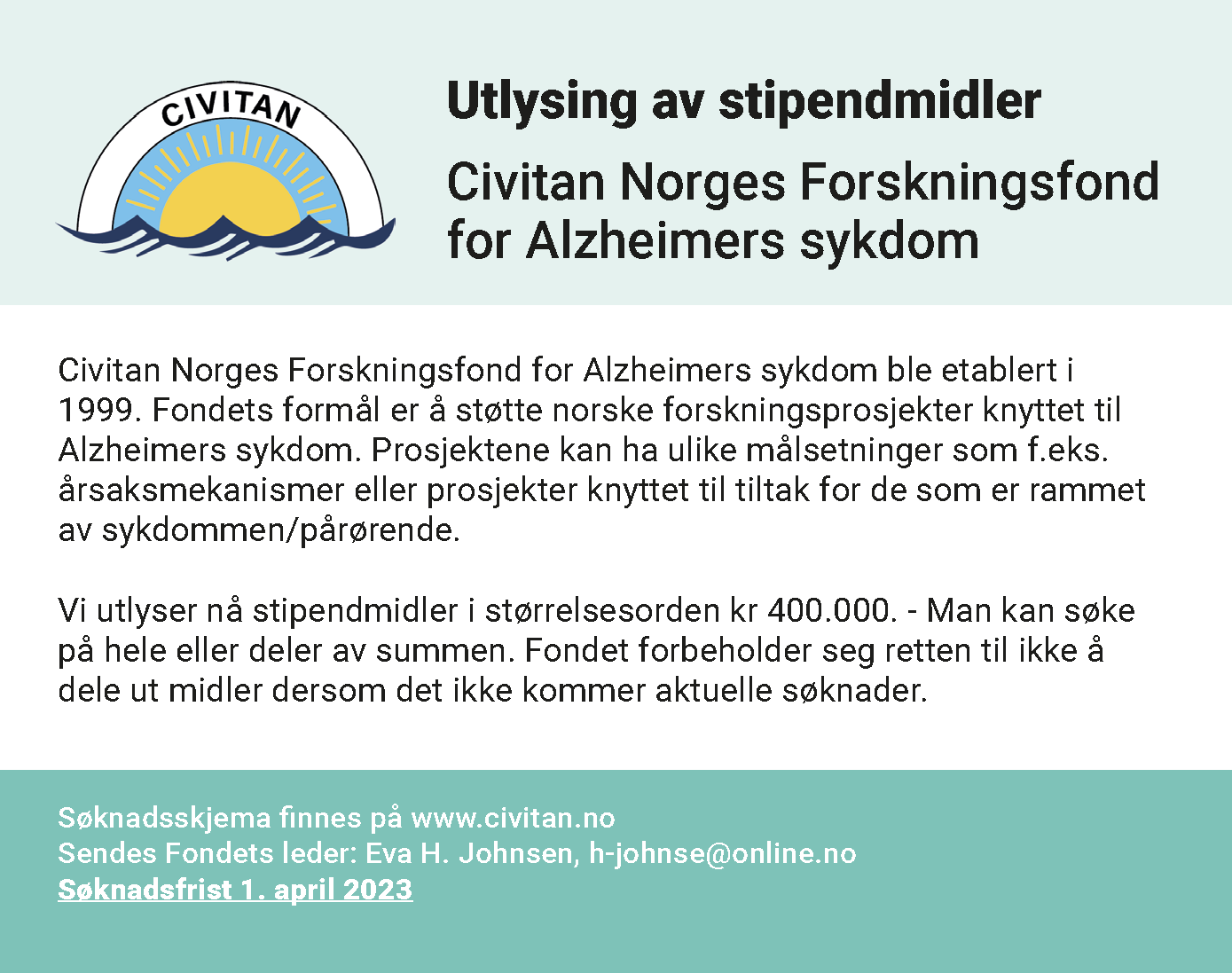 Utlysningstekst som refererer til www.civitan.no