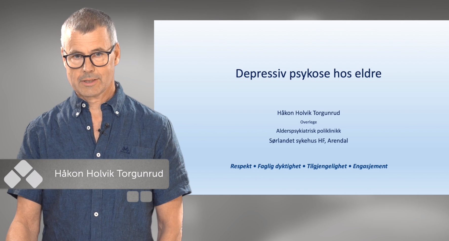 Mann foran powerpoint om depressiv psykose, Skjermbilde.