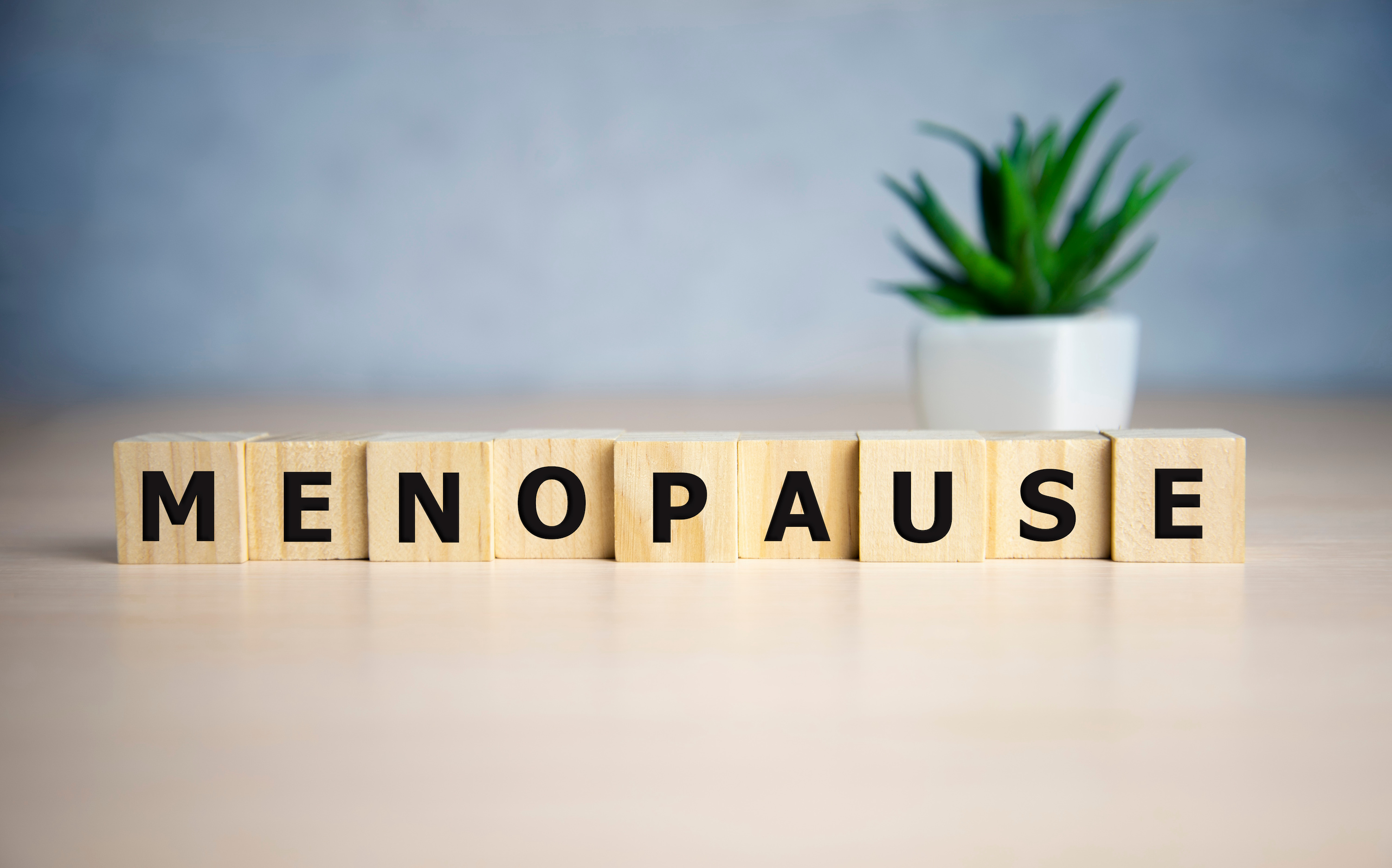 menopause word written on wood block. menopause text on table, concept