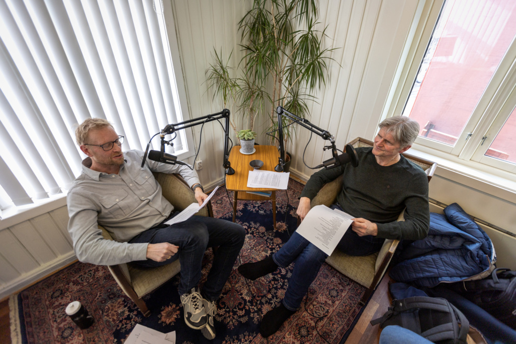 Geir Selbæk og Petter Hveem i Aldring og helse-podden. Foto