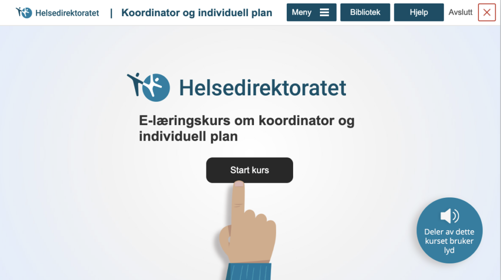 Startbildet av Helsedirektoratets e-læring om koordinator og individuell plan.