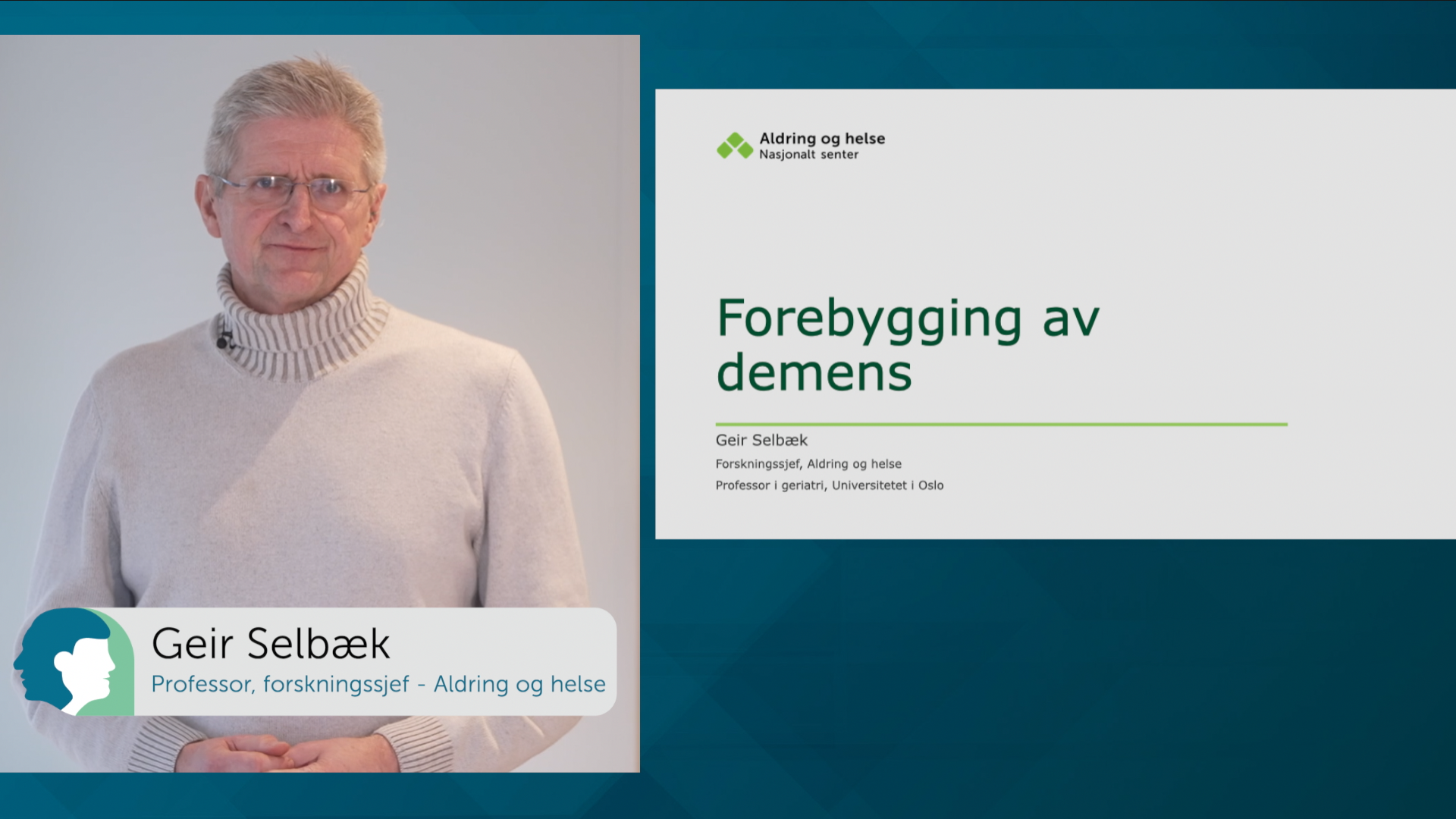 Geir Selbæk holder foredrag om Forebygging av demens i Om aldring