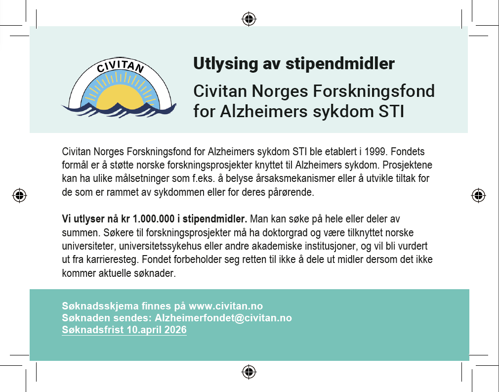 Annonse Alzheimerforskning 2026. Grafikk